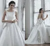 Elegant Satin Wedding Dress Ball Gown Vintage Scoop Backless Sweep Train Plus Size Bridal Gowns vestido de novia