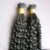 200g #1 Jet black Remy I Tip Keratin Hair Extension kinky curly Pre Bonded Hair On Capsules Hot Fusion Hair 1g/strand