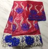 5Yards Wonderful royal blue african Bazin brocade lace fabric and 2Yards french net lace embroidery for dress BZ6-2