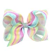 Rainbow Striped Dots Butterfly Print 6'' Grosgrain Ribbon Bows Rhinestone Waist With Clip For Kids Girl Hair Accessories 12pcs HD840