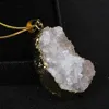 Opal White Irregular Aura Crystal Quartz Pendant Necklace Gold Filled Natural Gem Stone Druzy Necklace for Women Drusy Jewelry