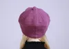 Mode femmes chapeau hiver Skully bonnets tricoté fourrure de lapin casquette plate couleur pure et velours