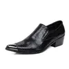 British Style Man's Leather Shoes Oxfords, Ponited Toe Business Dress Skor Svart För Man, Höjd ökade, 38 till 46