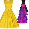 Women Dresses O-neck Vintage Sleeveless Casual Party Robe Rockabilly 50s Vestidos with Big Swing Dress Black S-2XL