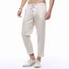 Summer Mens Linen Capri Pants Lightweight Slim Legs Casual Pants Men High Quality Linen Cotton Trousers Male Pencil Pants PT-136