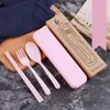 Set creative fashion home wheat straw gift cutlery set childrens portable spoon fork chopsticks threepiece gift customizable logo dhl