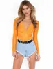 Women Fashion Jumpsuit Deep V-neck Long Sleeve Romper Backless Ladies Sexy Transparent Bodysuits Overalls HOT