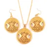 Gold Triple Moon Goddess Wicca Pentagram Magic Amulet Pendant Women Tree Moon Necklaces Earring Set Jewelry246r