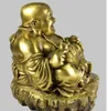 10 "China Bronce Budismo Feliz Maitreya Buda Sentarse Mano Sostener Estatua de Calabaza