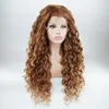 Iwona Hair Curly Long Two Tone Auburn Root Honey Blonde Ombre Wig 18#30/27HR Half Hand Tied Heat Resistant Synthetic Lace Front Wig