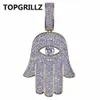 Topgrillz الهيب هوب فاطمة اليد العين قلادة قلادة لون الذهب مطلي مايكرو تمهيد زركون قلادة للرجال النساء ثلاث سلاسل