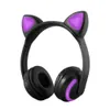 블루투스 귀여운 음악 헤드폰 고양이 귀에 헤드셋 빛나는 이어폰 휴대 전화 태블릿