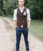 Popular Wool Wedding Groom Vests Tweed Herringbone Groomsmen Vests Silver Back V-Neck Men's Suit Vests Men's Dress Vest Waistcoat