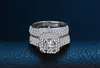 YHAMNI Luxury Engagement Double Rings Set Original Real 925 Solid Silver White CZ Zircon Ring Set Wedding Fine jewelry R149223D