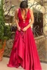 Tiefer V-Ausschnitt Rot Ballkleider Eine Linie Homecoming Graduation Dresses Party Kleider Abendkleid Backless sweet 16 Kleider vestido de festa longo