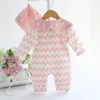 Newborn Baby Girls Clothing Set Thick Air Cotton Romper+Hat 2pcs Striped Jumpuit Cute Rabbit Style Infant Clothes Birthday Gift