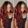 Ombre Burgundy Full Lace Human Hair Wigs Two Tone T1b 99j Body Wavy Malaysian Virgin Hair Wine Red 150% Density Lace Front Wigs