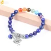 CSJA Natural Stone Beaded Bracelets Lapis Lazuli 7 Chakra Reiki Elastic Rope Tree of Life Fashion Charm Jewelry for Women Men Bang2383