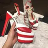 2018 16 cm High Heel Gladiator Sandalen Damen Spike Nieten Totenkopf Nieten Peep Toe Plattform Sommer Marke T Show Schuhe für Damen Salto Alto