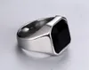 Män Elegant Lyx Fashion Vintage Classics Polished Black Onyx Rostfritt Stål Engagement Bröllop Band Mens Ring