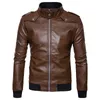 Casual Col Montant Hommes PU Veste En Cuir 2017 Mode Poche Zipper Moto Veste En Cuir Hommes Slim Fit Jaqueta Masculino