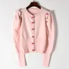 New Sweaters sleeve silver black fungus stereo rose clasp knitted cardigan Cultivate morality round collar coat female