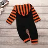 Halloween Costume Baby girls boys Pumpkin letter print romper children stripe Long sleeve Hooded Jumpsuits Autumn kids Climbing clothesC5178