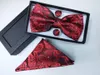 100% silk men bowtie Pocket Square bow tie and handkerchief set hanky with cufflink tie box set293O