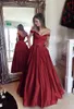 Navy Blue Ball Gowns Prom Dresses Off Shoulder Crystal Beaded Sash Satin Floor Length Dark Red Backless Evening Dresses DH4094