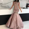 Appliqued Dusty Pink Satin Mermaid Evening Dresses 2019 Sexy High Neck Formal Party Gowns Dubai African Prom Dresses Long Robe de soirée