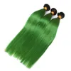 Омбре зеленый Индийский человеческие волосы плетет темный корень с кружевом фронтальной закрытия 13x4 прямой #1B / зеленый девственные волосы плетет расширения с фронтальной