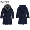 Sleepwear Huation Ny Longline Hooded Robes Men Fleece Bathrobes för manlig vinter Keep Warm Utsökt plysch Män klänning Par Robes Cardigan