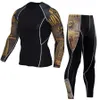 2019 NEW Mens Compression Set Running Tights Workout Fitness Training Tracksuit Long Sleeve Shirts Sport Suit rash guard kit 4XL9772214