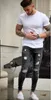 Mens Ripped Biker Fashion Jean Long Trousers Washed Denim Pencil Pants Men Distressed Holes High Street Jeans