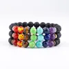 7 Chakren 8mm Schwarz Lava Stein Armband DIY Aromatherapie Ätherisches Öl Diffusor Armband Buddha Mala Yoga Schmuck