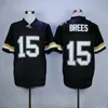 Mi08 Mens Vintage Purdue Boilermakers #15 Drew Brees College Football Jerseys Retro Home Black University Football Shirts S-XXXL