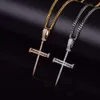 Collier pendentif croix clou pour hommes glace Zircon cubique avec chaîne de Tennis 4mm couleur or argent bijoux Hip Hop