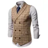 2018 chaleco de traje chaqueta de hombre sin mangas chaleco de Tweed Vintage moda primavera otoño chaleco de talla grande a cuadros