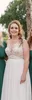 Güzel Rayon ve Klas Dantel Aplike Kepçe Kolsuz Gelinlik artı Romantik Çırpıcı Şifon Uzun Sheer Top Gelin Elbise