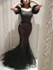 Yousef Aljasmi Black Mermaid Prom Dresses Off the Ramię Tulle Długość podłogi Sexy Formalna Sukienka Party Wieczór Nosić Cekinowe suknie wieczorowe