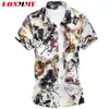 Lonmmy 2018 zomer bloem heren shirts jurk casual camisetas slim fit floral wit shirt mannen korte mouwen plus size 6XL