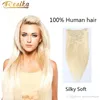 Long Silky Soft Straight Women Fashion Clip In / On Human Hair Extensions 7PC / Set 70 - 110g Valfritt 613 Blondinfärgbar