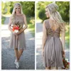 Brown Chiffon Short Country Bridesmaid Dresses Sheer Lace Top Knee Length A Line Short Wedding Guest Party Dresses