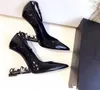 2018 mujeres negras bombas de charol únicos Appelle tacones Mary Jane zapatos correa de tobillo vestido de punta estrecha zapatos de boda botines