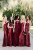 Burgundy Strapless Backless Long Bridesmaid Dresses 2018 Sparkling Sequined Wedding Guest Dresses Plus Size Maid of Honor Gowns