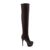 Bonjomarisa Plus Размер 34-46 Мода на колено бедра высокие сапоги женские осень сексуальные тонкие высокие каблуки платформы для платформы женщины
