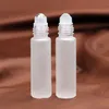 750pcs 10 ml Frosted Clear Glass Roll-On Bottle Bottle Olejki eteryczne z kulkami ze stali nierdzewnej i czarnymi/srebrnymi/złotymi butelkami