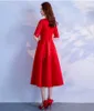 Robes de demoiselle d'honneur modestes courtes rouges avec demi-manches Nouvelles longueurs de thé vintage A-Line Femmes modestes robe de fête de mariage sur mesure 214a