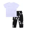 Roupas de bebê Infantil Roupa Dos Miúdos Bebê Recém-nascido Meninos Outfits Carta de Manga Curta T-shirt Tops + Calças Calças de Rosto Dos Desenhos Animados Do Gato 2 Pcs