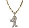 Hip Hop Iced Out Zircon Brass Two Tone Cartoon Character Pendant Necklace for Men Women Bling Jewelry Gift